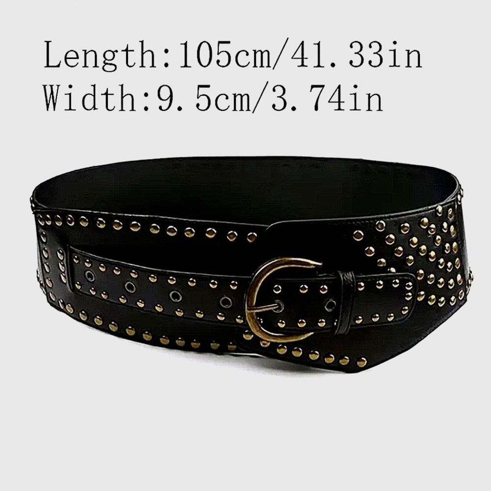 Belt M L Wide Studded Rocker Belts Retro Punk Fashion Brown Black Belt - Picture 13 of 14